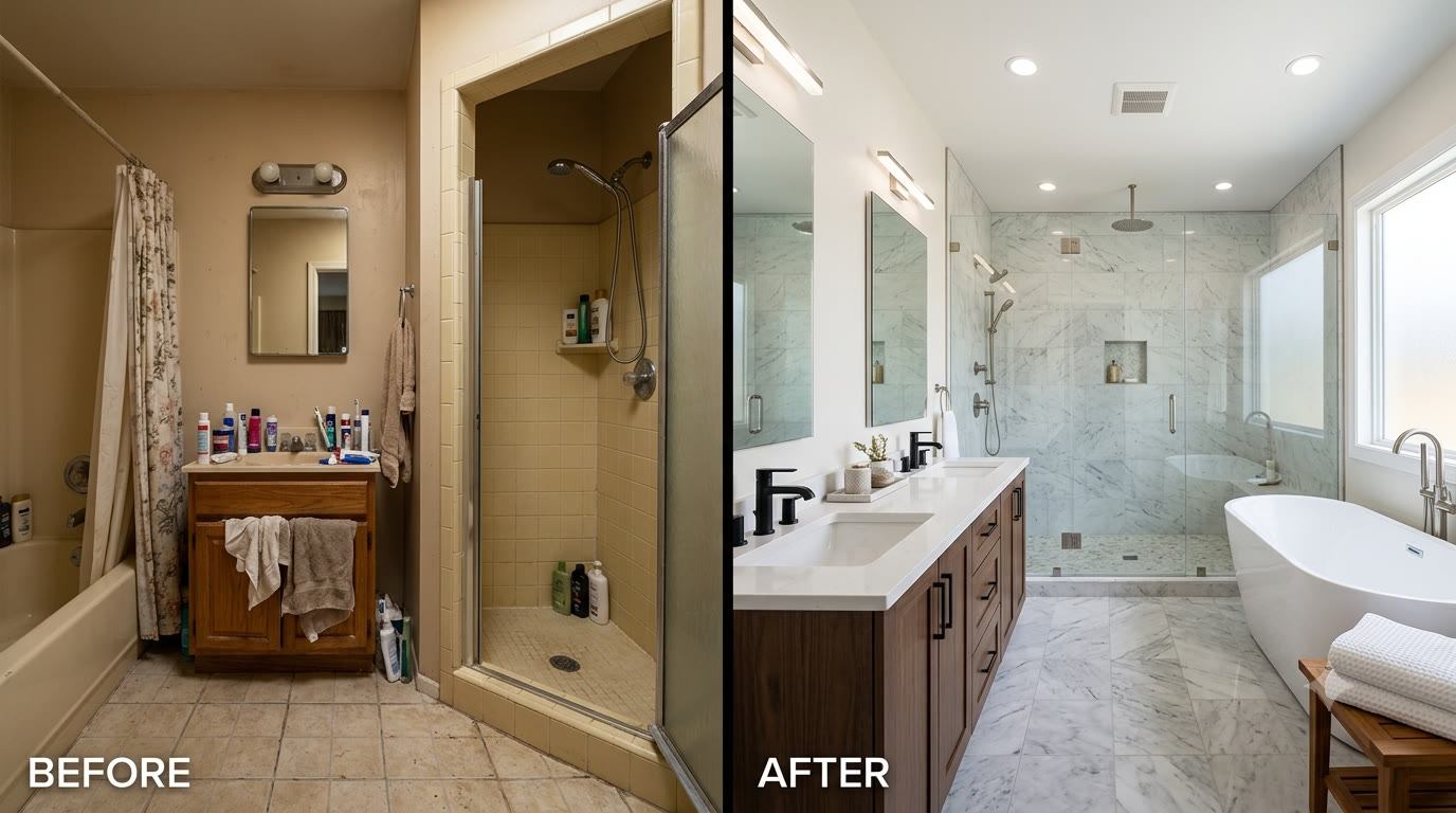 Master bathroom renovation before and after
