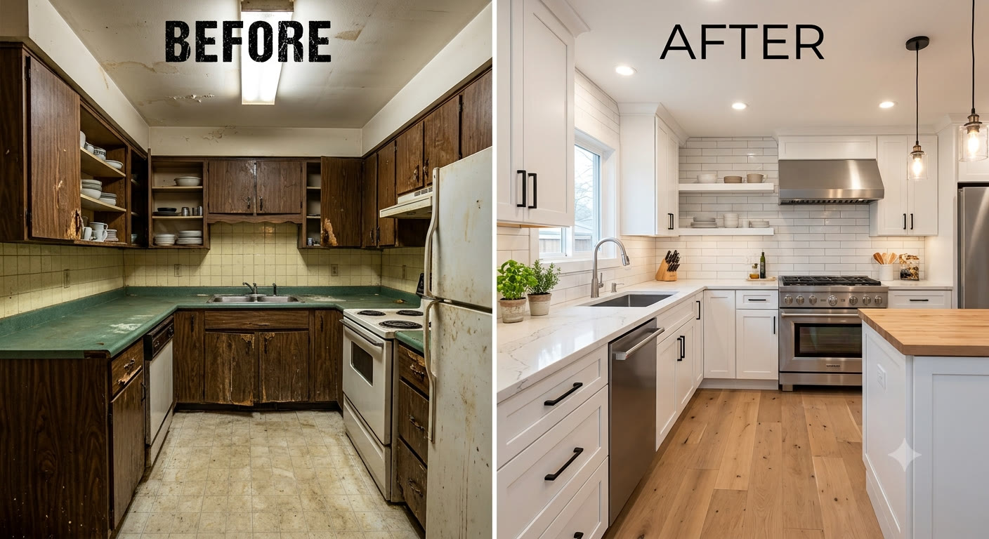 Kitchen remodel before and after